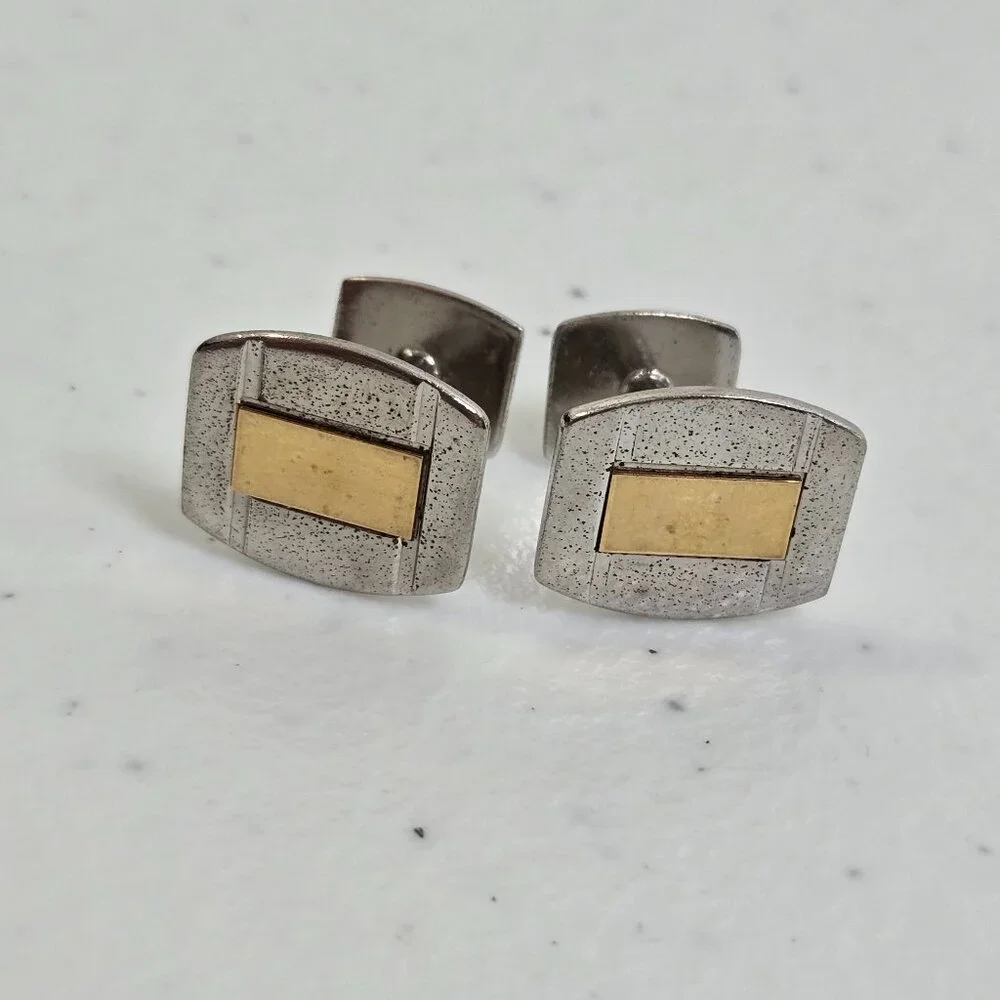 Simmons Cufflinks Sterling Silver Gold Tone Geometric Vintage Rectangle